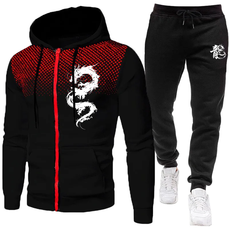 Mens Fashion Zip Up - Men's Paris Dragon Pattern Fashion Print