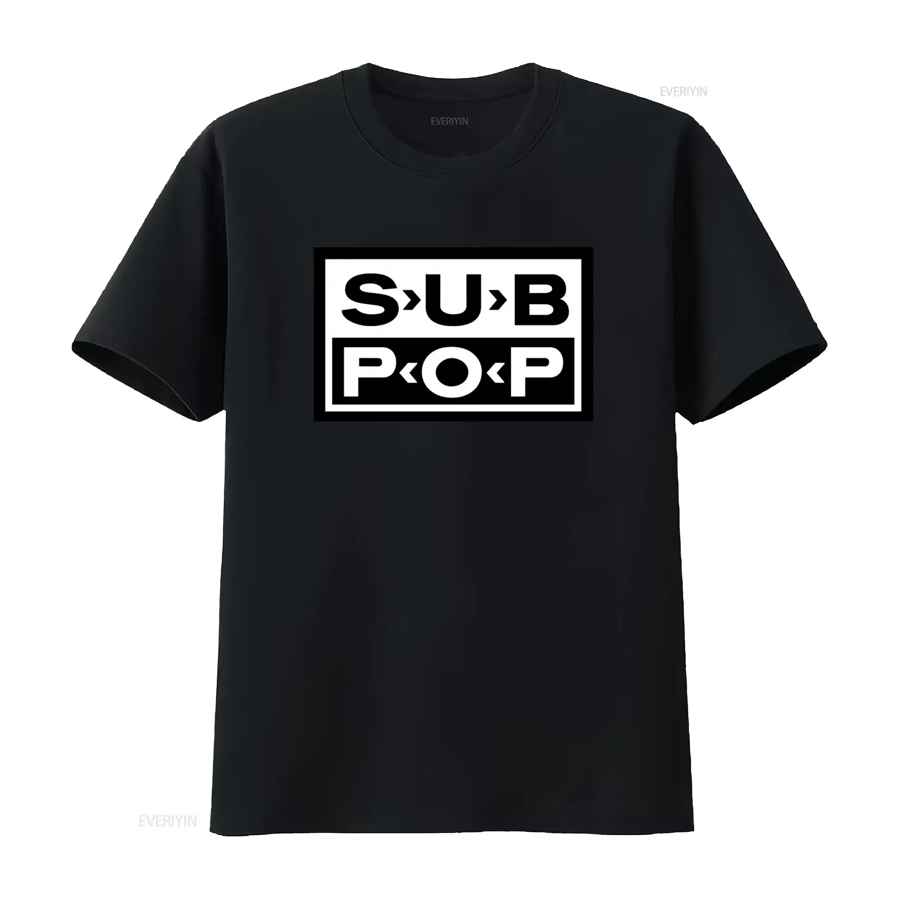 Sub Pop Logo T Shirt Black wit - огляд і ціна Mens Fashion Black Shirt